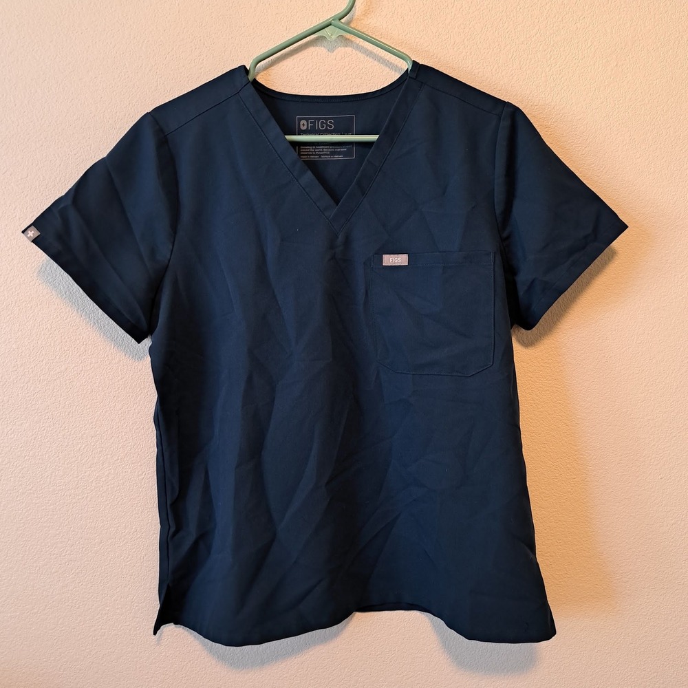 FIGS Technical Collection Navy Blue V-Neck Scrub Top Womens Medium M/P Pockets